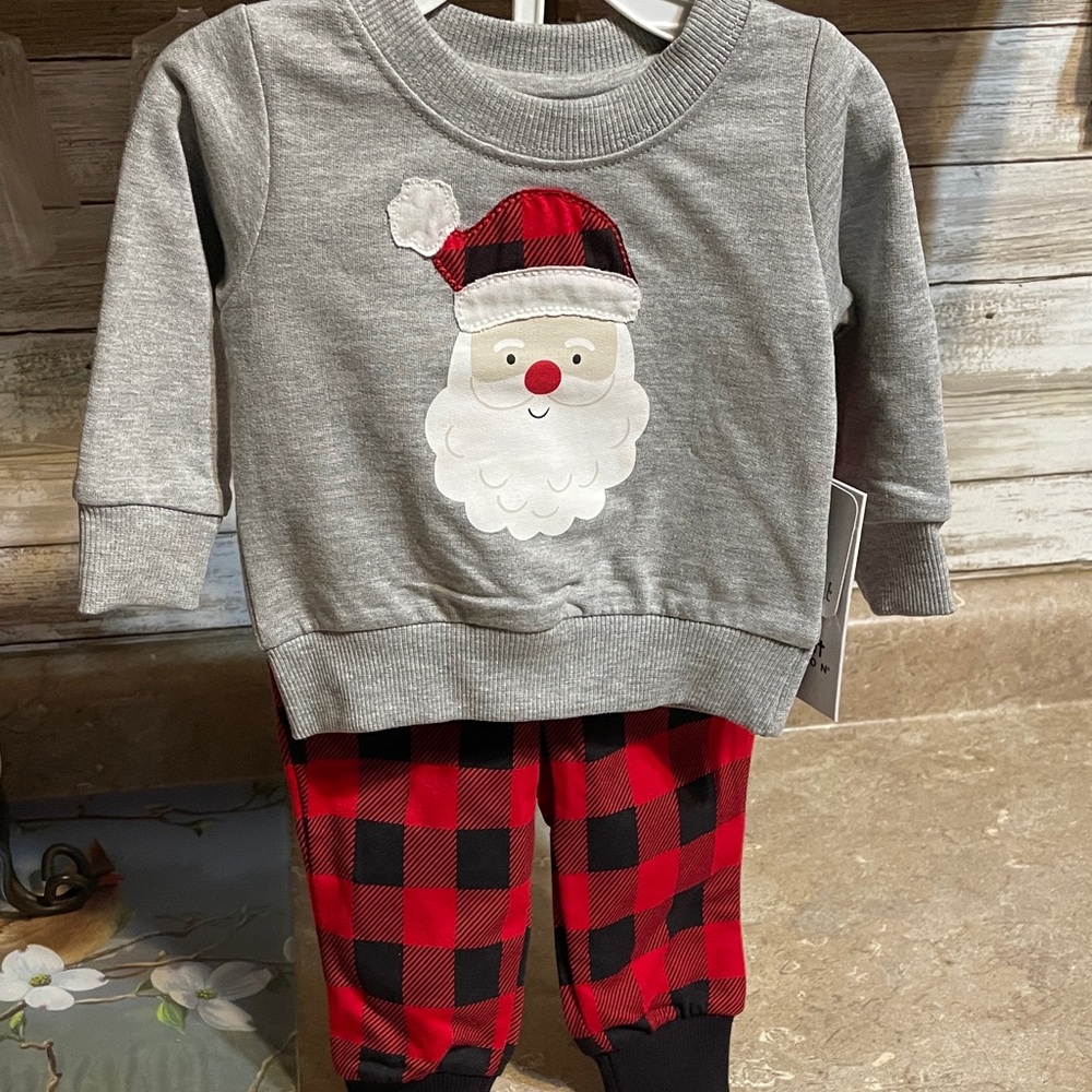 Planet Cotton Size New Born Gray and Red Santa Outfit